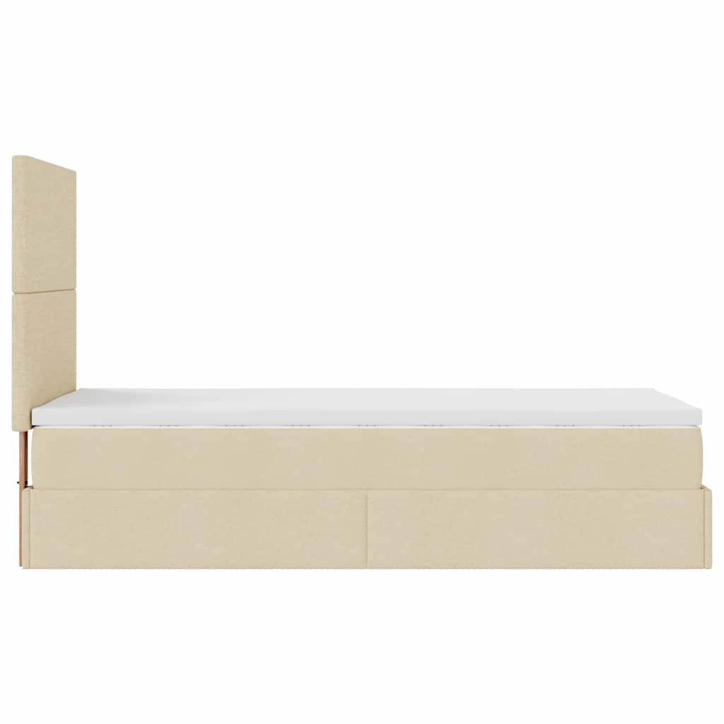 Lit ottoman avec matelas et LED crème 90x200 cm tissu - XIOS
