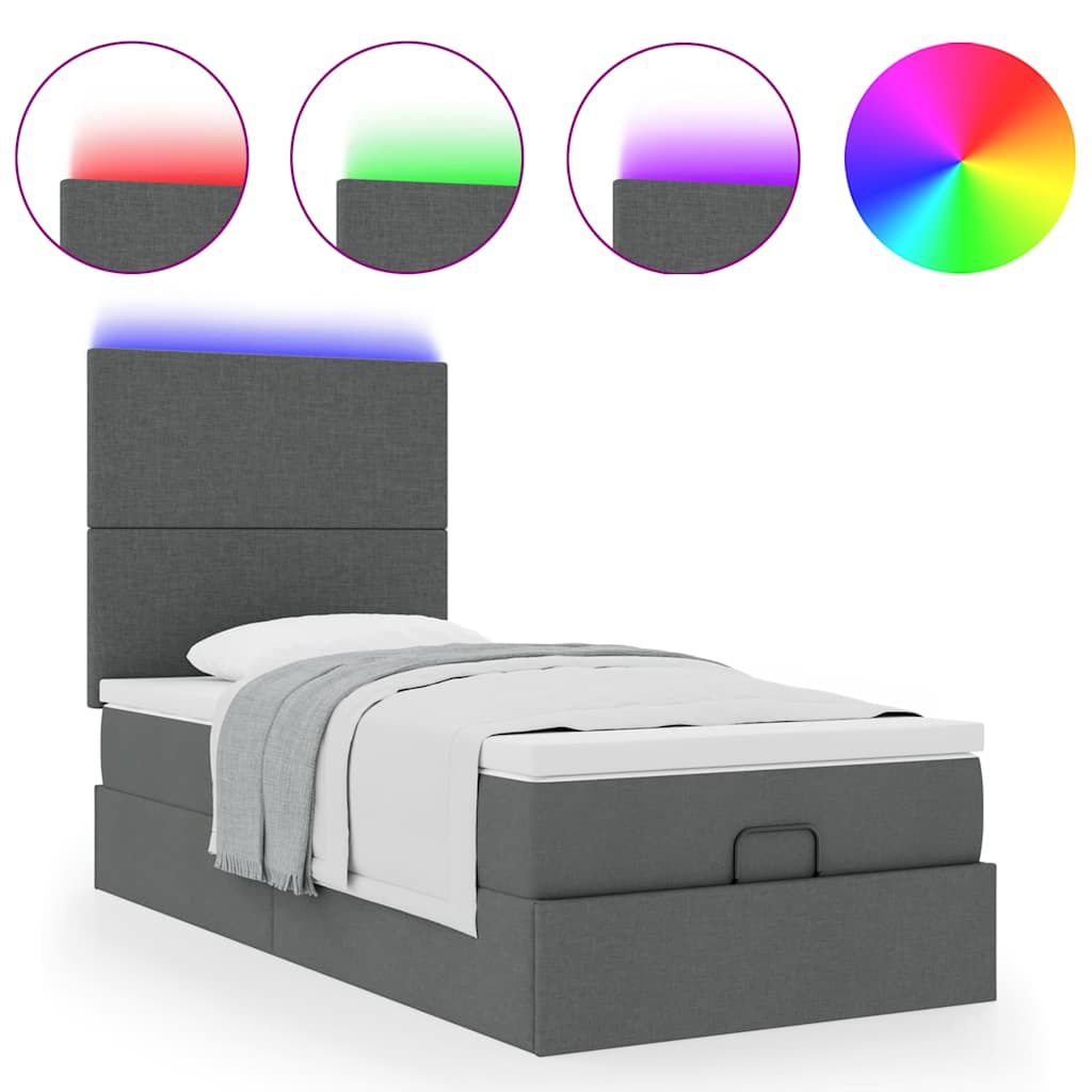 Cadre de lit ottoman avec matelas gris foncé 100x200 cm tissu - XIOS
