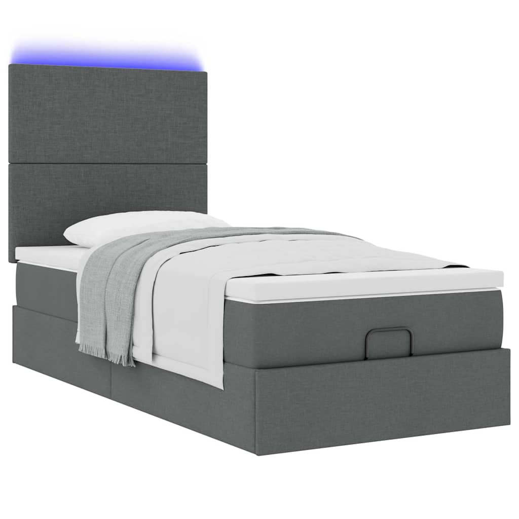 Cadre de lit ottoman avec matelas gris foncé 100x200 cm tissu - XIOS