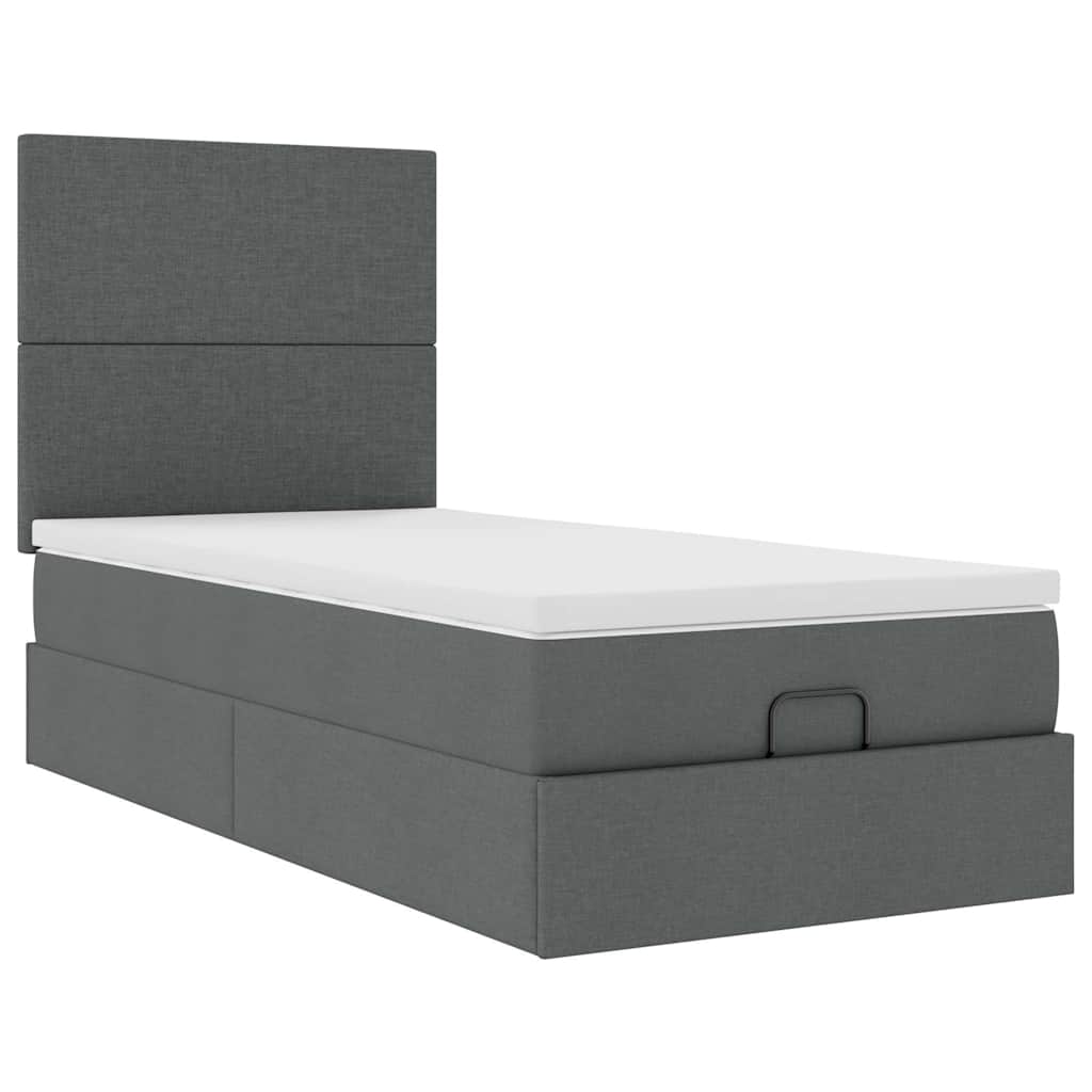 Cadre de lit ottoman avec matelas gris foncé 100x200 cm tissu - XIOS