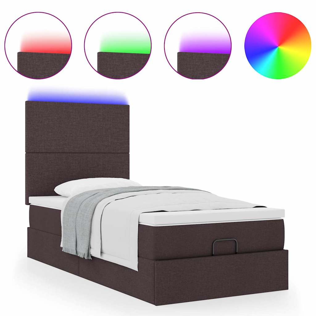 Cadre de lit ottoman avec matelas marron foncé 100x200 cm tissu - XIOS