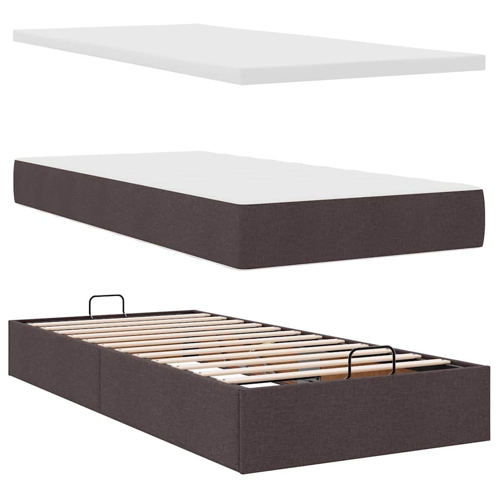 Cadre de lit ottoman avec matelas marron foncé 100x200 cm tissu - XIOS