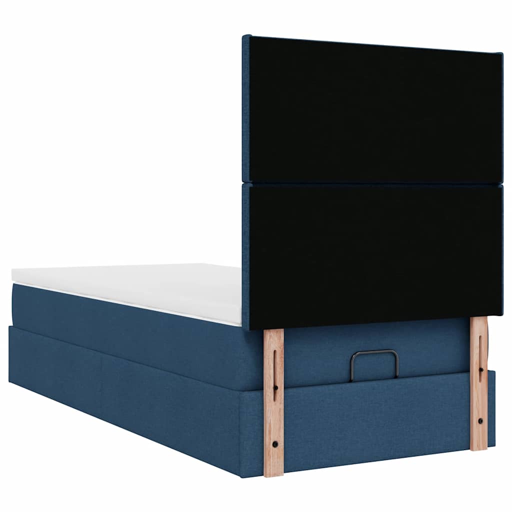 Lit ottoman avec matelas et LED Bleu 100x200 cm Tissu