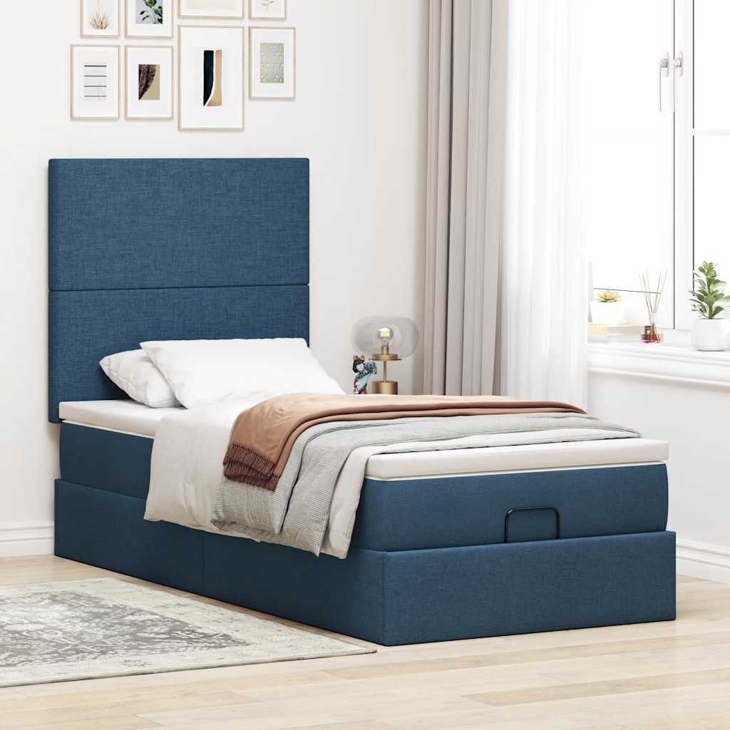 Lit ottoman avec matelas et LED Bleu 100x200 cm Tissu - XIOS