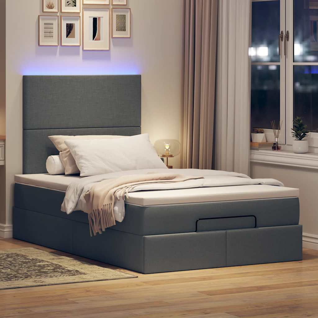Cadre de lit ottoman avec matelas gris foncé 120x190 cm tissu - XIOS