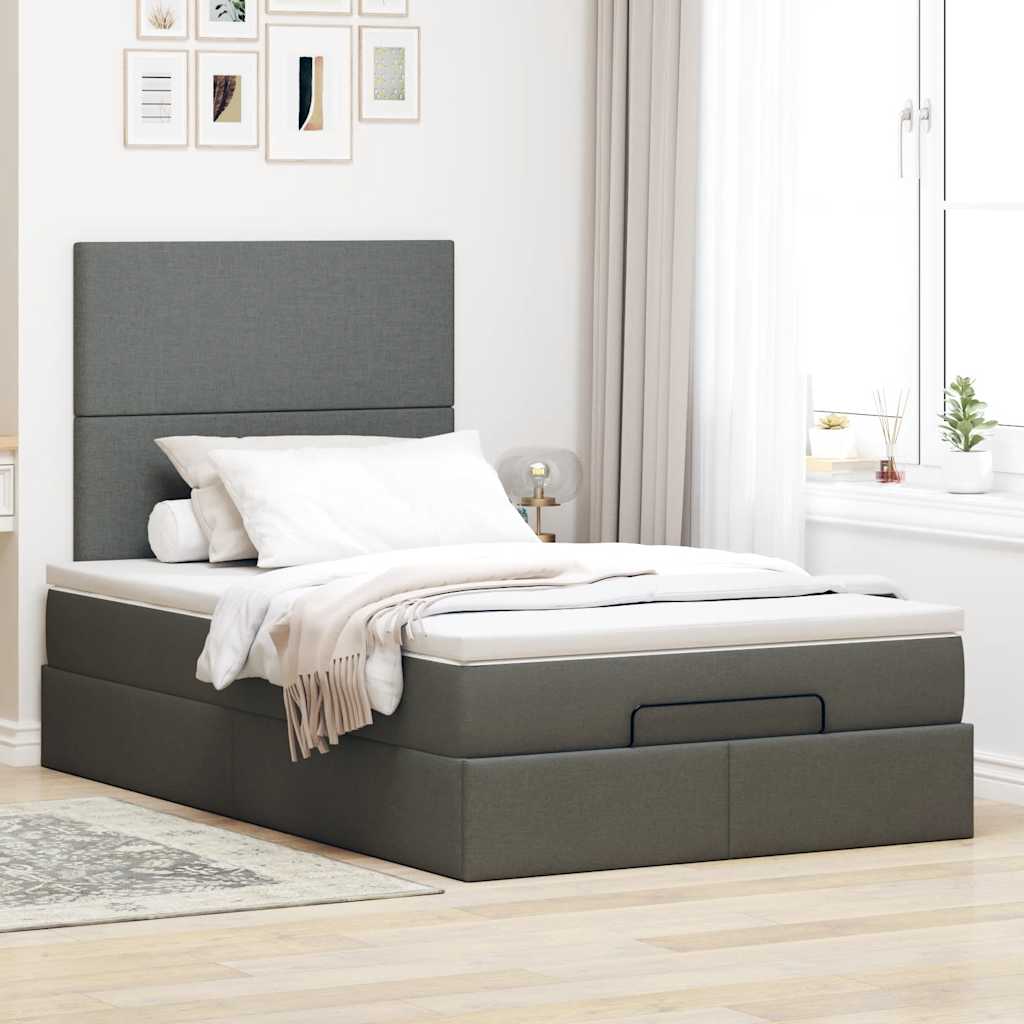 Cadre de lit ottoman avec matelas gris foncé 120x190 cm tissu - XIOS