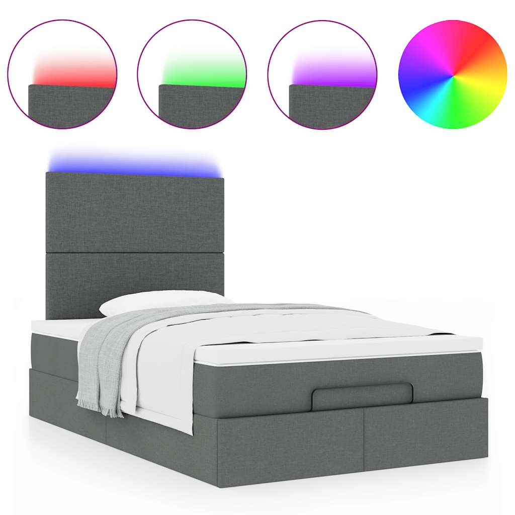 Cadre de lit ottoman avec matelas gris foncé 120x190 cm tissu - XIOS