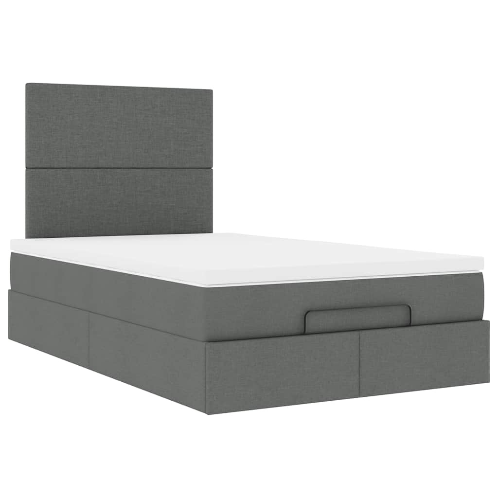 Cadre de lit ottoman avec matelas gris foncé 120x190 cm tissu - XIOS