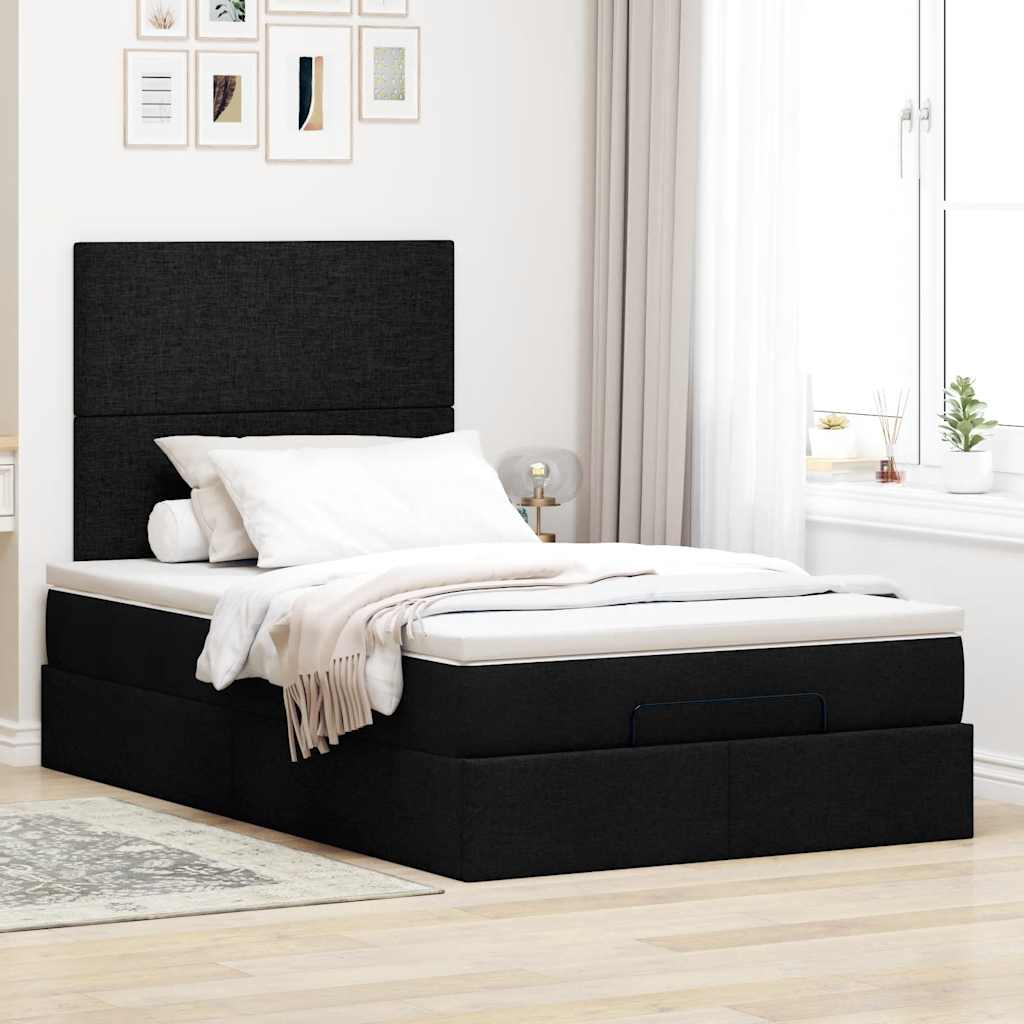 Cadre de lit ottoman avec matelas noir 120x190 cm tissu - XIOS