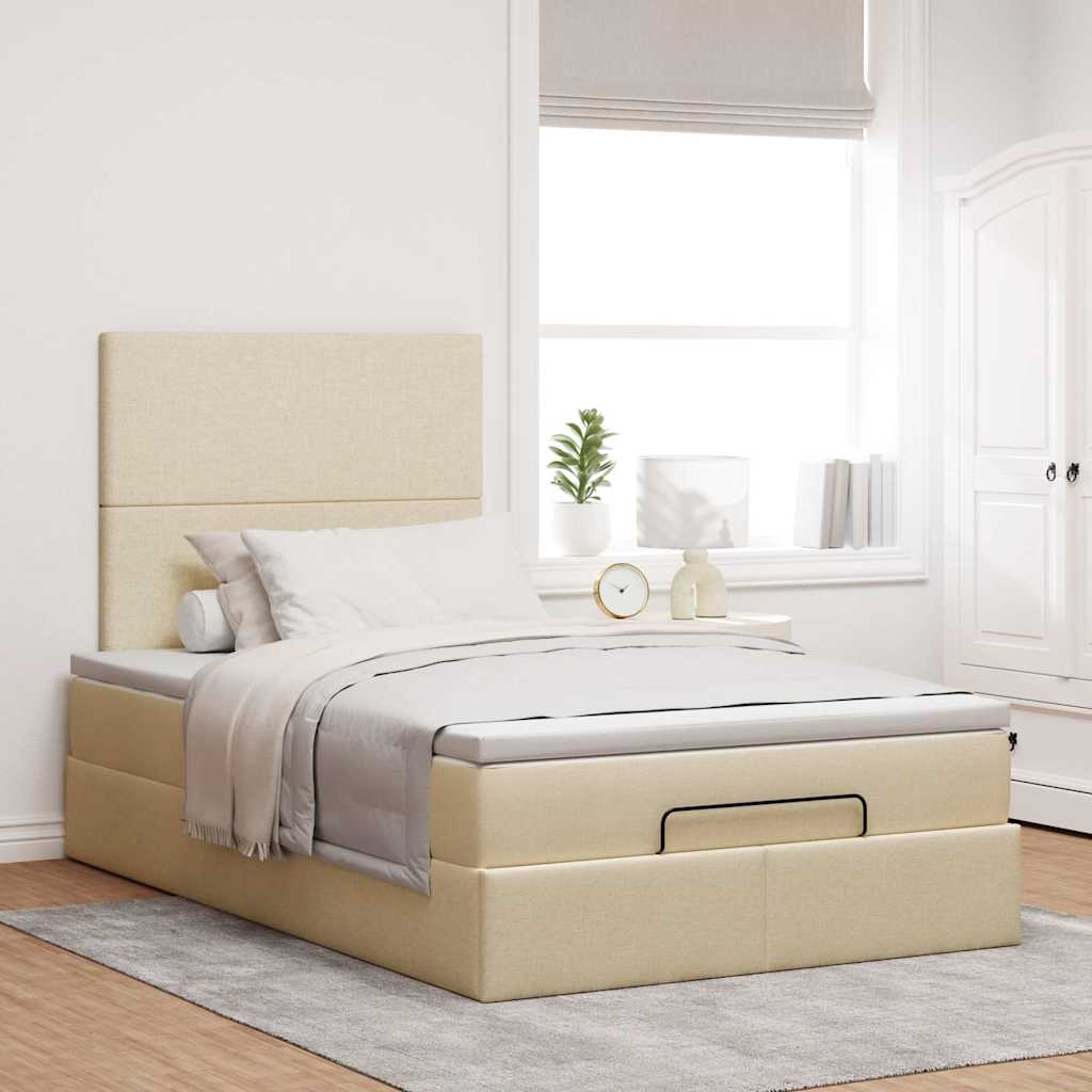Cadre de lit ottoman avec matelas crème 120x190 cm tissu - XIOS