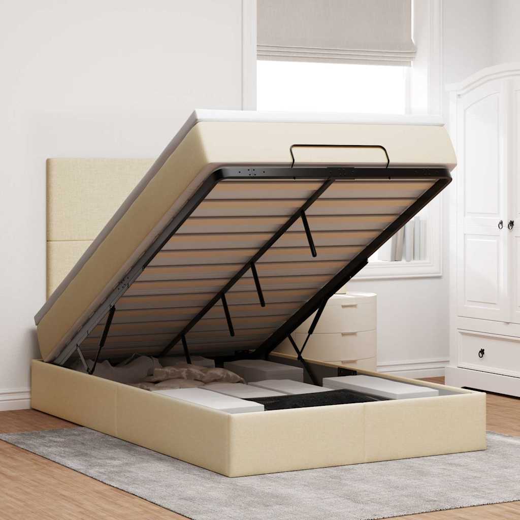 Cadre de lit ottoman avec matelas crème 120x190 cm tissu