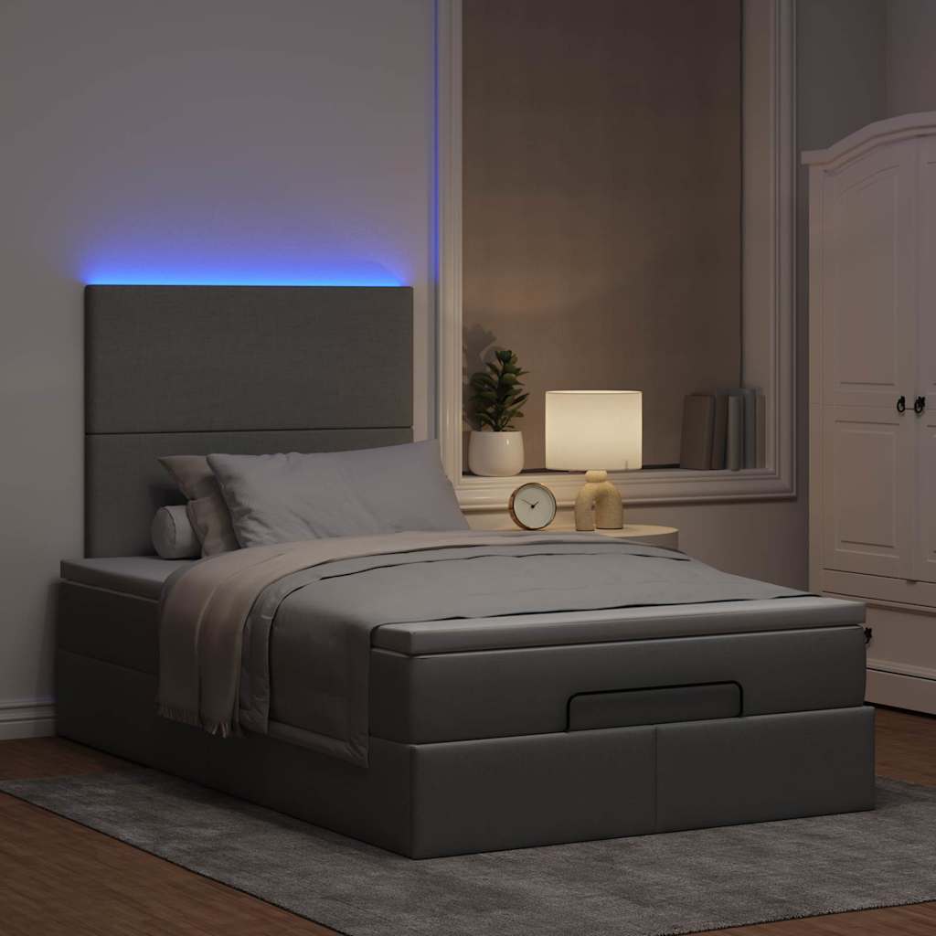 Cadre de lit ottoman et matelas gris clair 120x200 cm tissu - XIOS