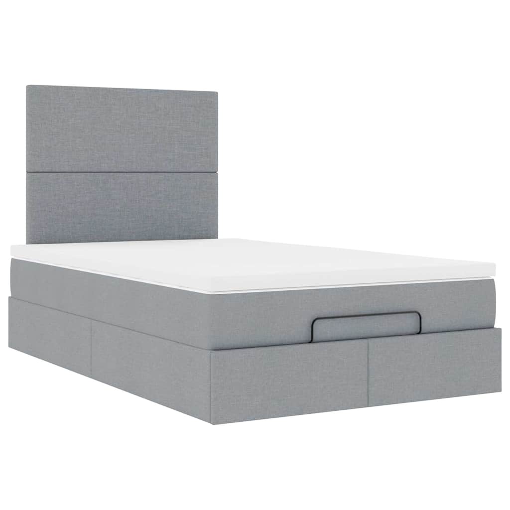 Cadre de lit ottoman et matelas gris clair 120x200 cm tissu - XIOS