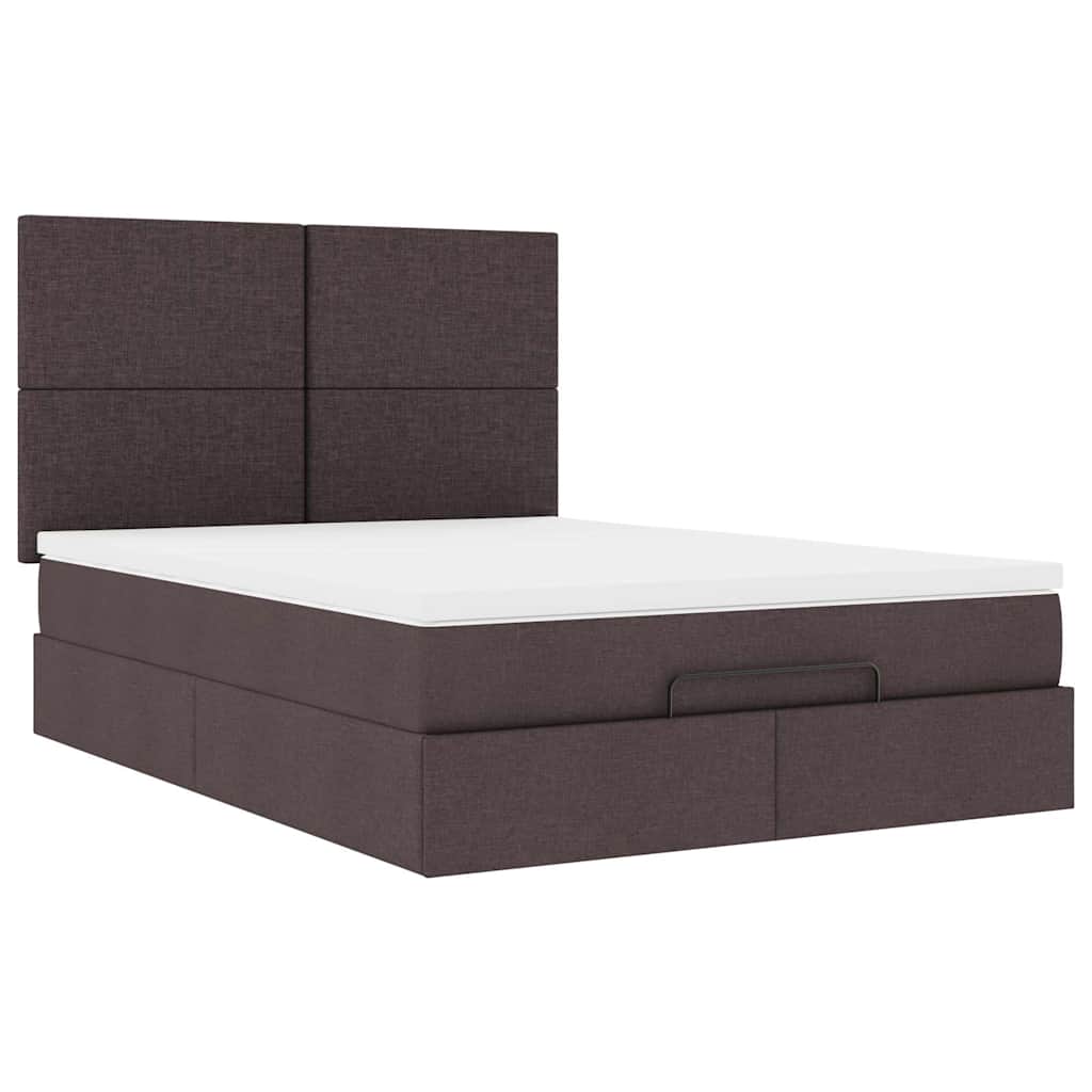 Cadre de lit ottoman avec matelas marron foncé 140x190 cm tissu - XIOS