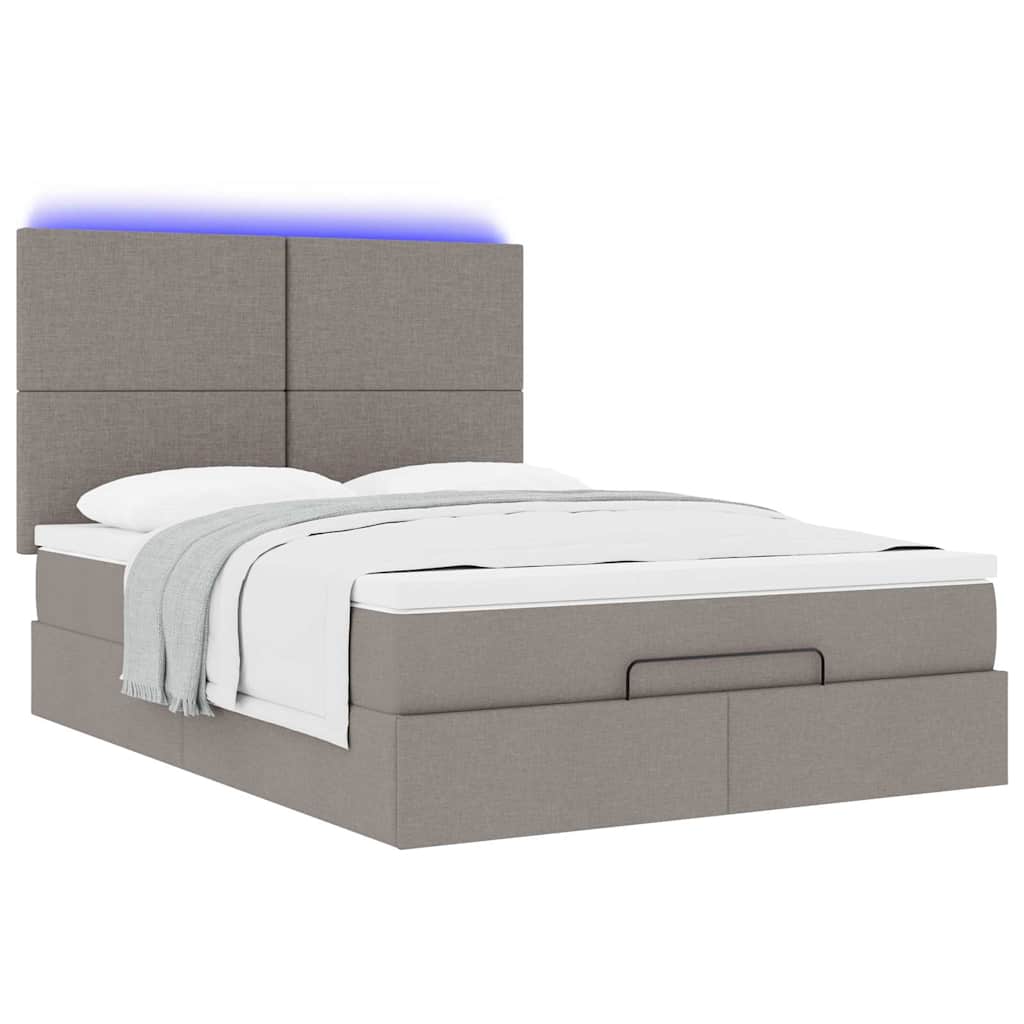 Cadre de lit ottoman avec matelas taupe 140x190 cm tissu - XIOS