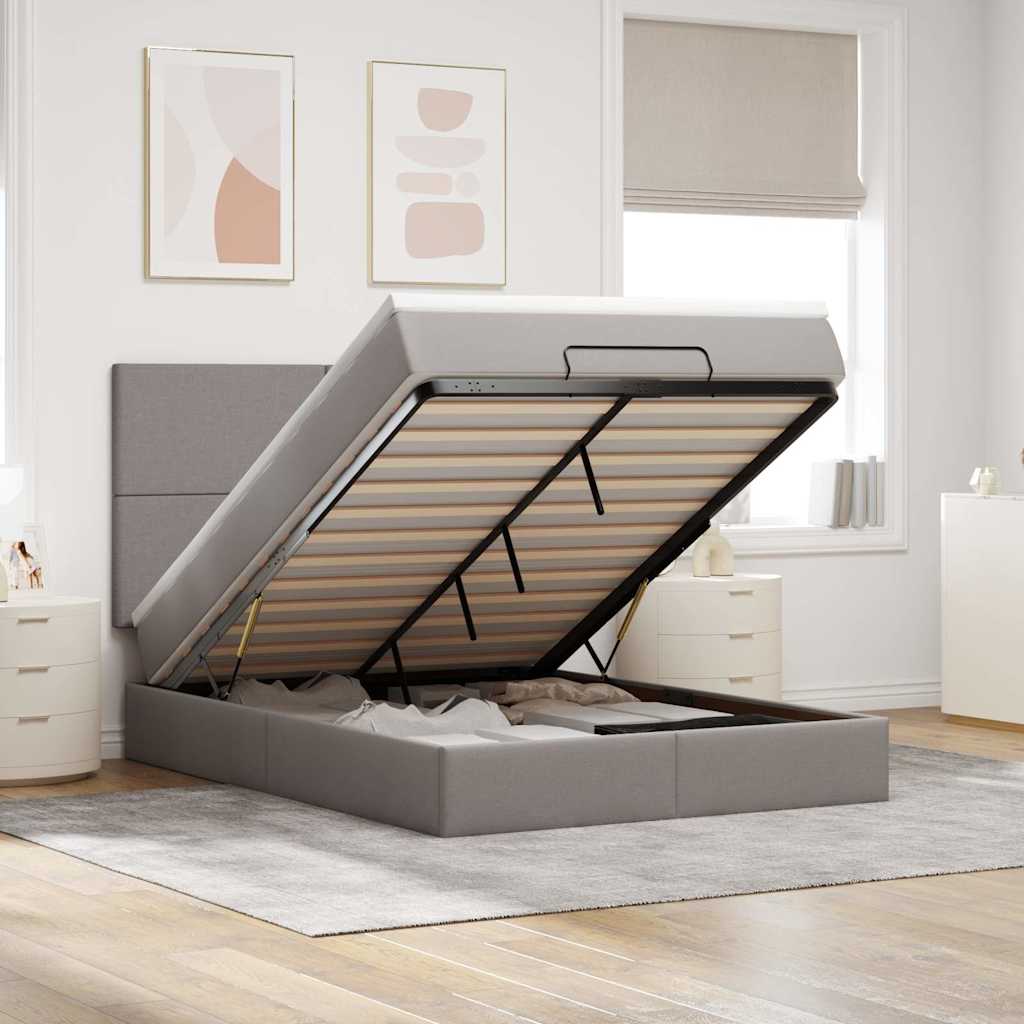 Cadre de lit ottoman avec matelas taupe 140x190 cm tissu - XIOS