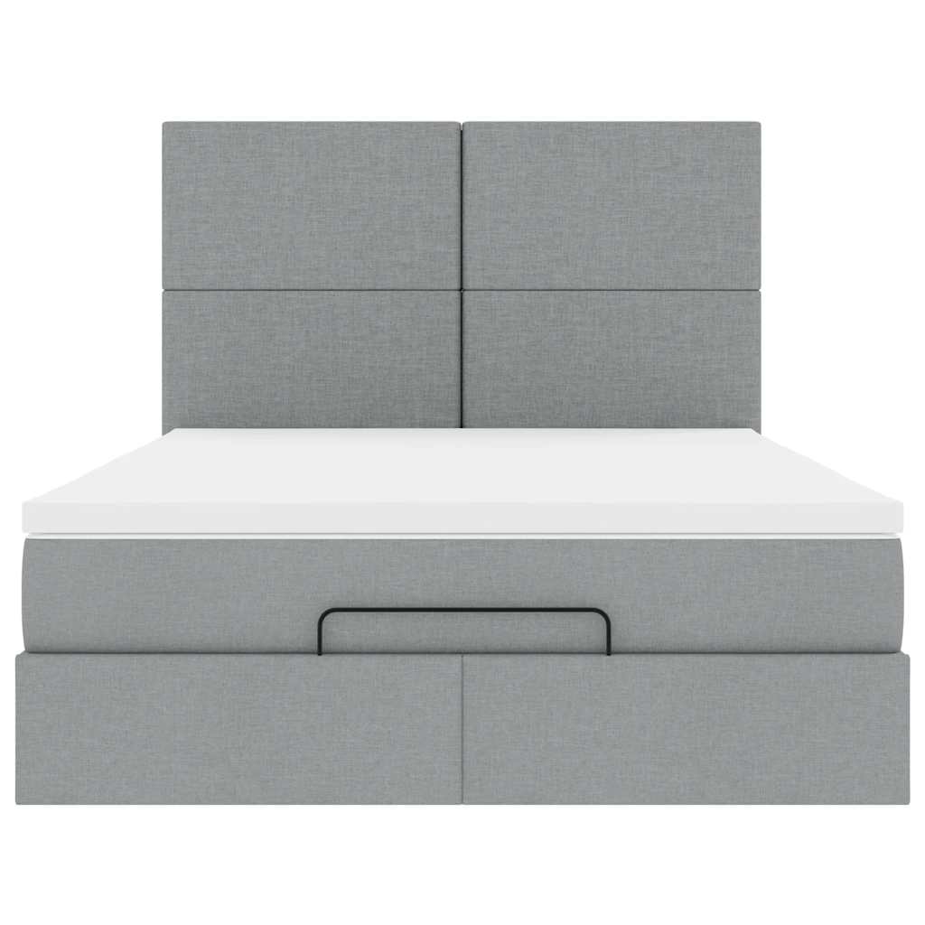 Cadre de lit ottoman et matelas gris clair 140x200 cm tissu - XIOS