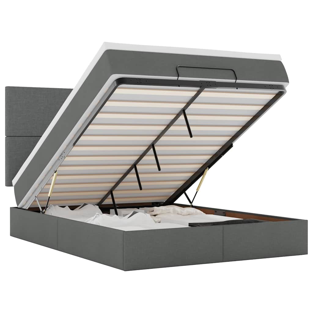 Cadre de lit ottoman avec matelas gris foncé 140x200 cm tissu