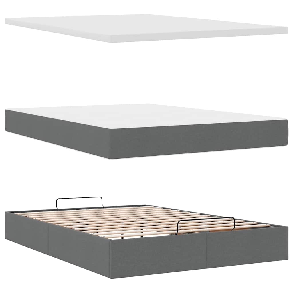 Cadre de lit ottoman avec matelas gris foncé 140x200 cm tissu - XIOS