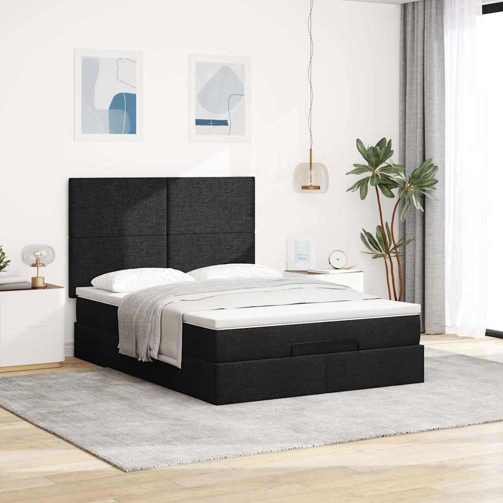 Cadre de lit ottoman avec matelas noir 140x200 cm tissu - XIOS