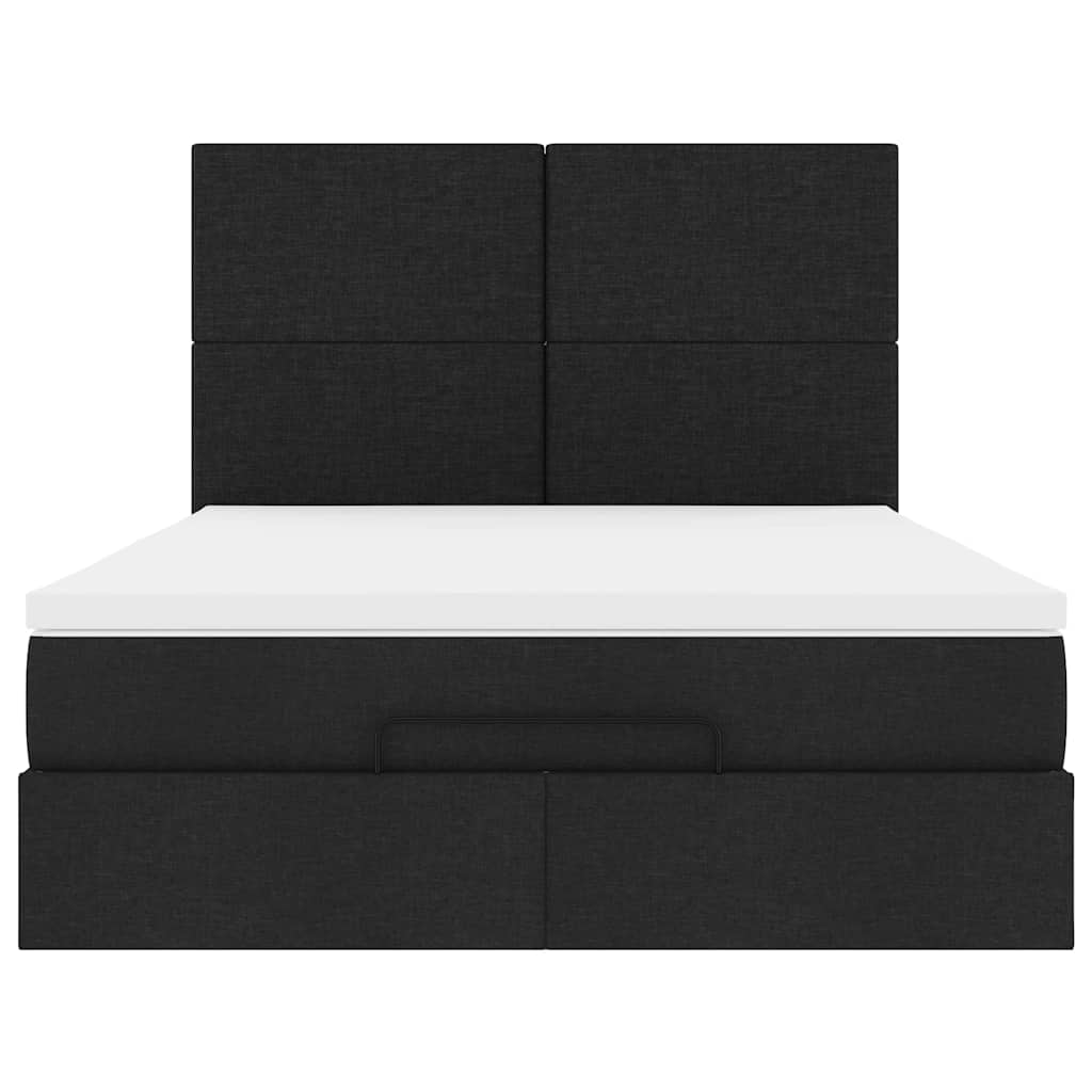 Cadre de lit ottoman avec matelas noir 140x200 cm tissu - XIOS