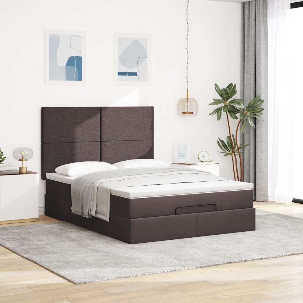Cadre de lit ottoman avec matelas marron foncé 140x200 cm tissu - XIOS