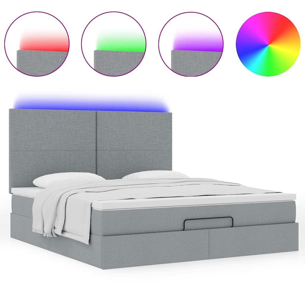 Cadre de lit ottoman et matelas gris clair 160x200cm tissu - XIOS