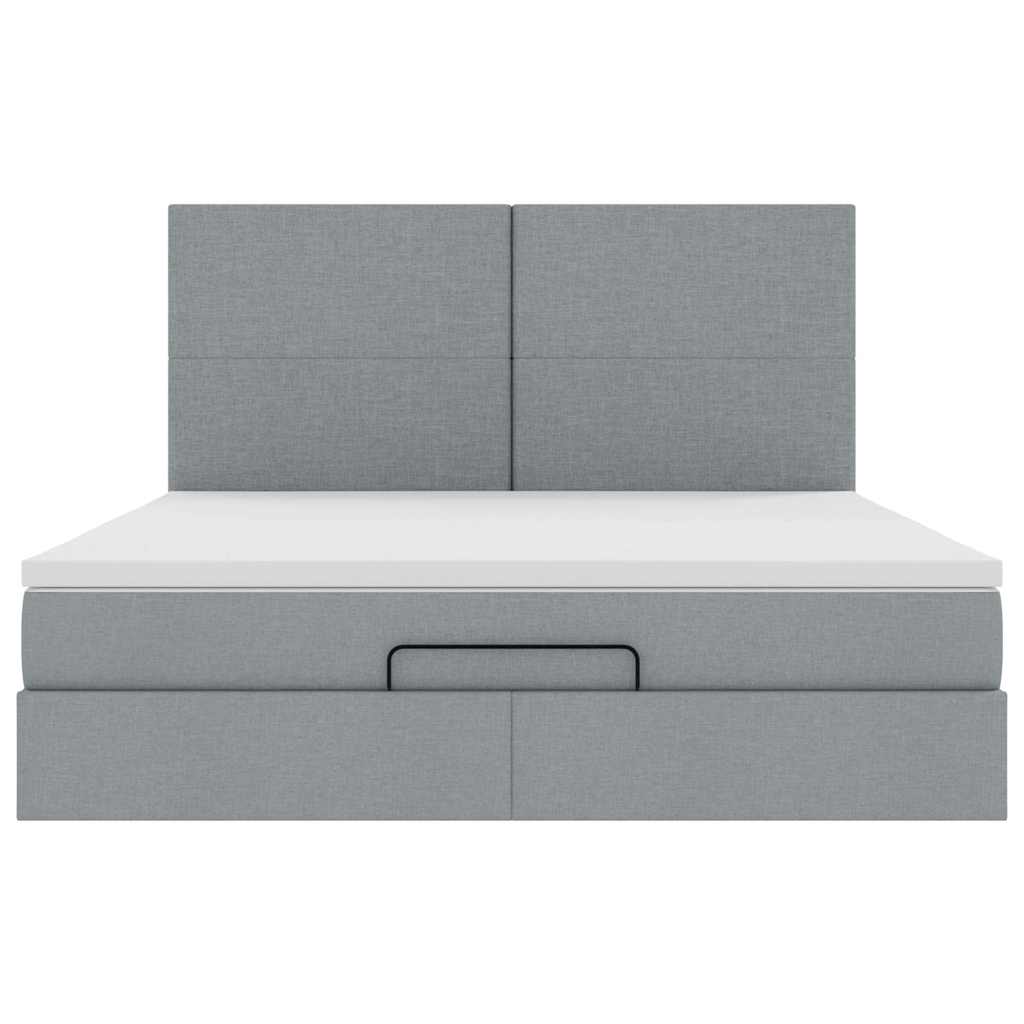 Cadre de lit ottoman et matelas gris clair 160x200cm tissu - XIOS
