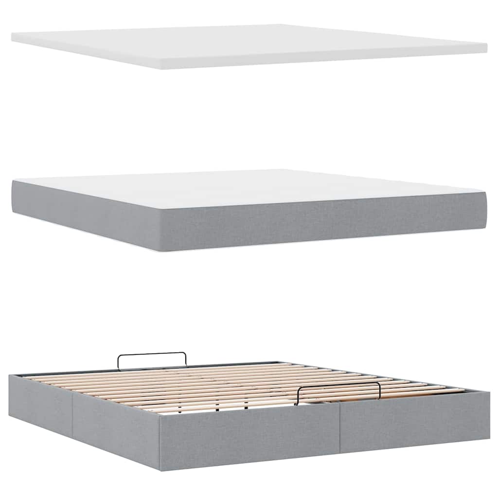 Cadre de lit ottoman et matelas gris clair 160x200cm tissu - XIOS