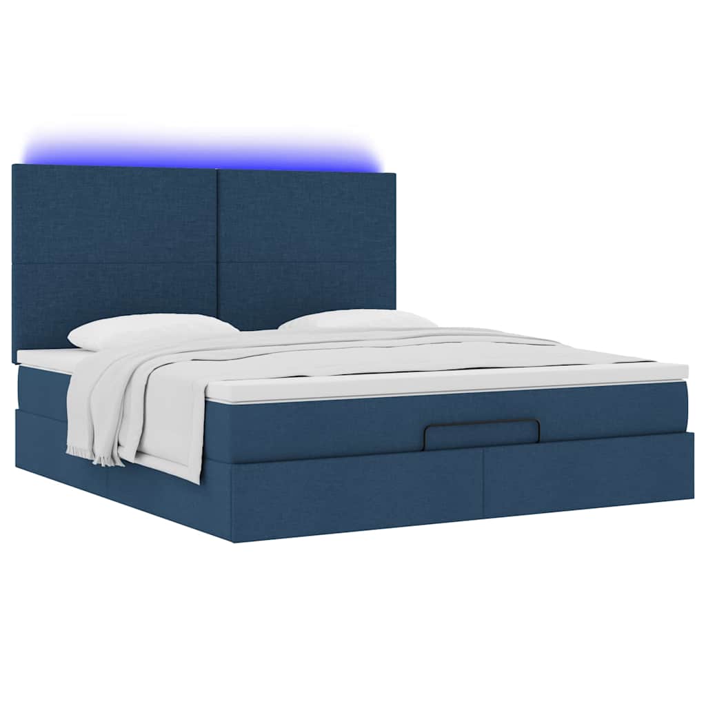 Cadre de lit ottoman avec matelas bleu 160x200 cm tissu - XIOS