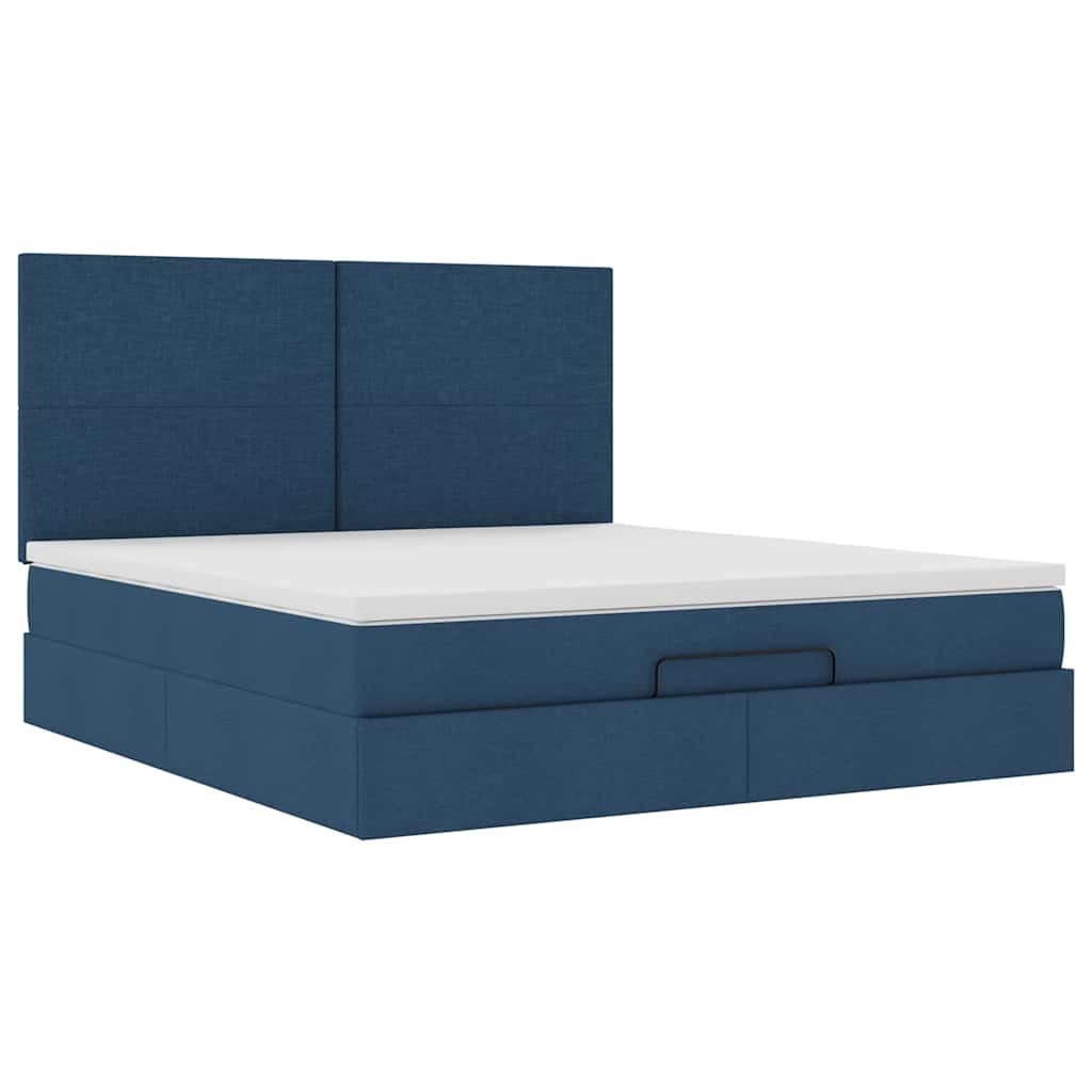 Cadre de lit ottoman avec matelas bleu 160x200 cm tissu - XIOS