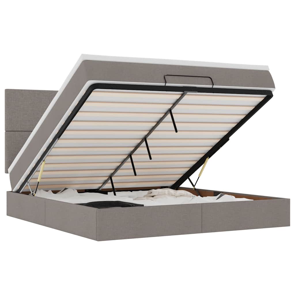 Cadre de lit ottoman avec matelas taupe 180x200 cm tissu - XIOS