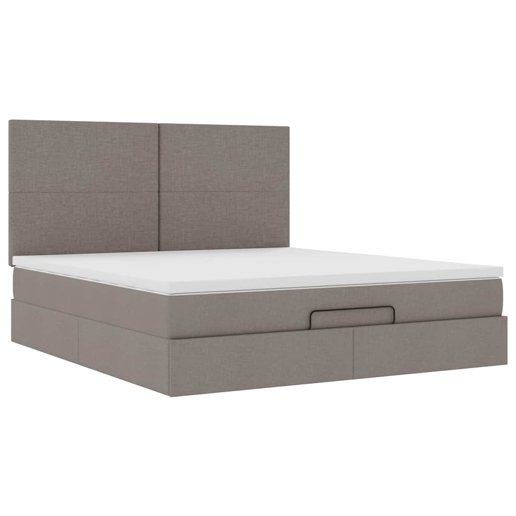 Cadre de lit ottoman avec matelas taupe 180x200 cm tissu - XIOS