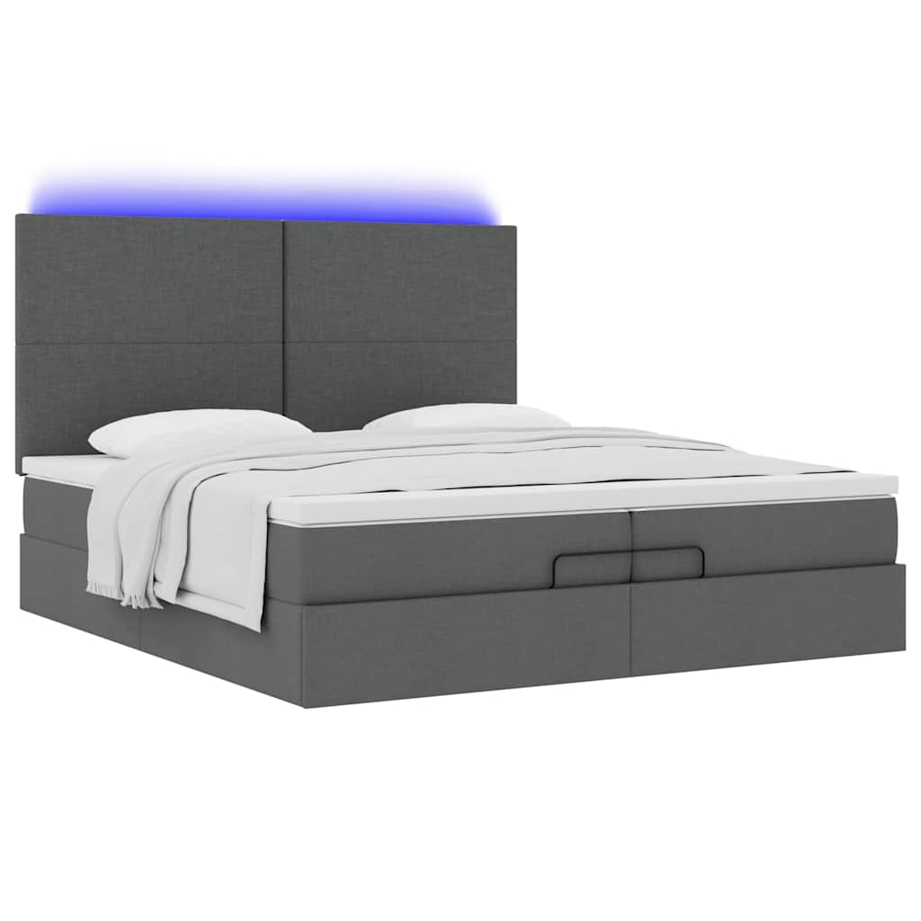 Cadre de lit ottoman avec matelas gris foncé 200x200cm tissu - XIOS