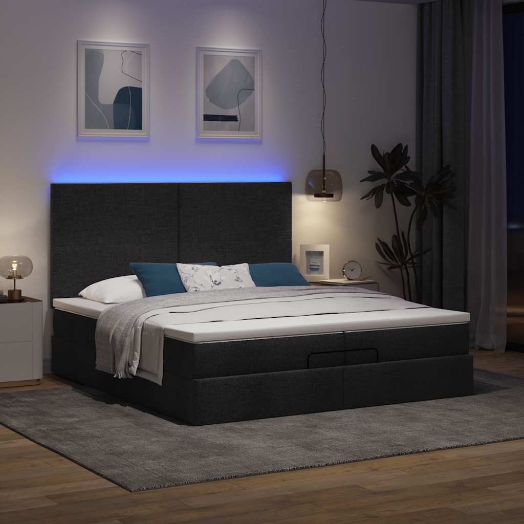 Cadre de lit ottoman avec matelas noir 200x200cm tissu - XIOS