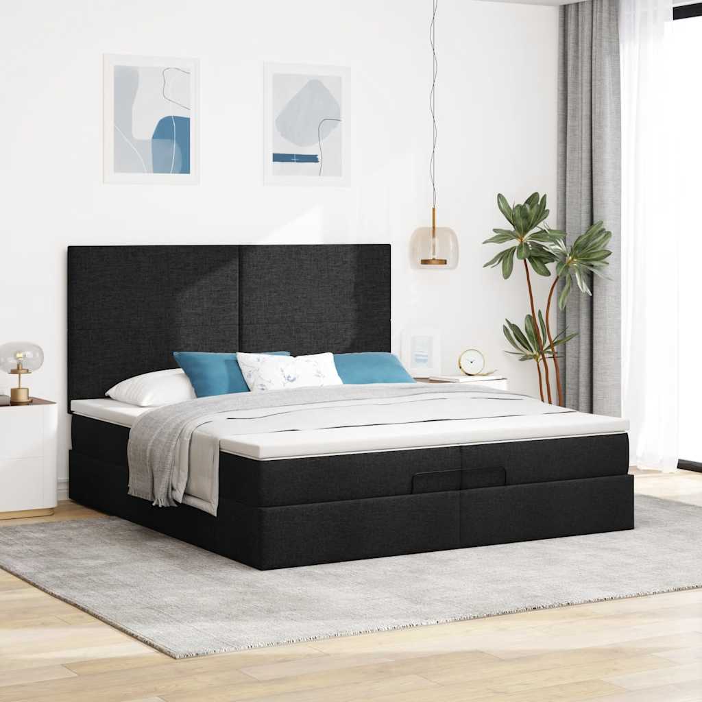 Cadre de lit ottoman avec matelas noir 200x200cm tissu - XIOS