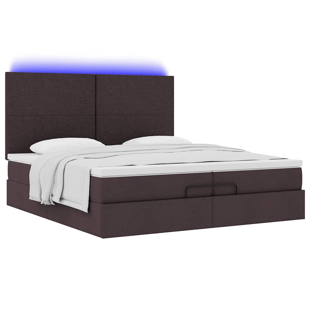 Cadre de lit ottoman avec matelas marron foncé 200x200 cm tissu - XIOS