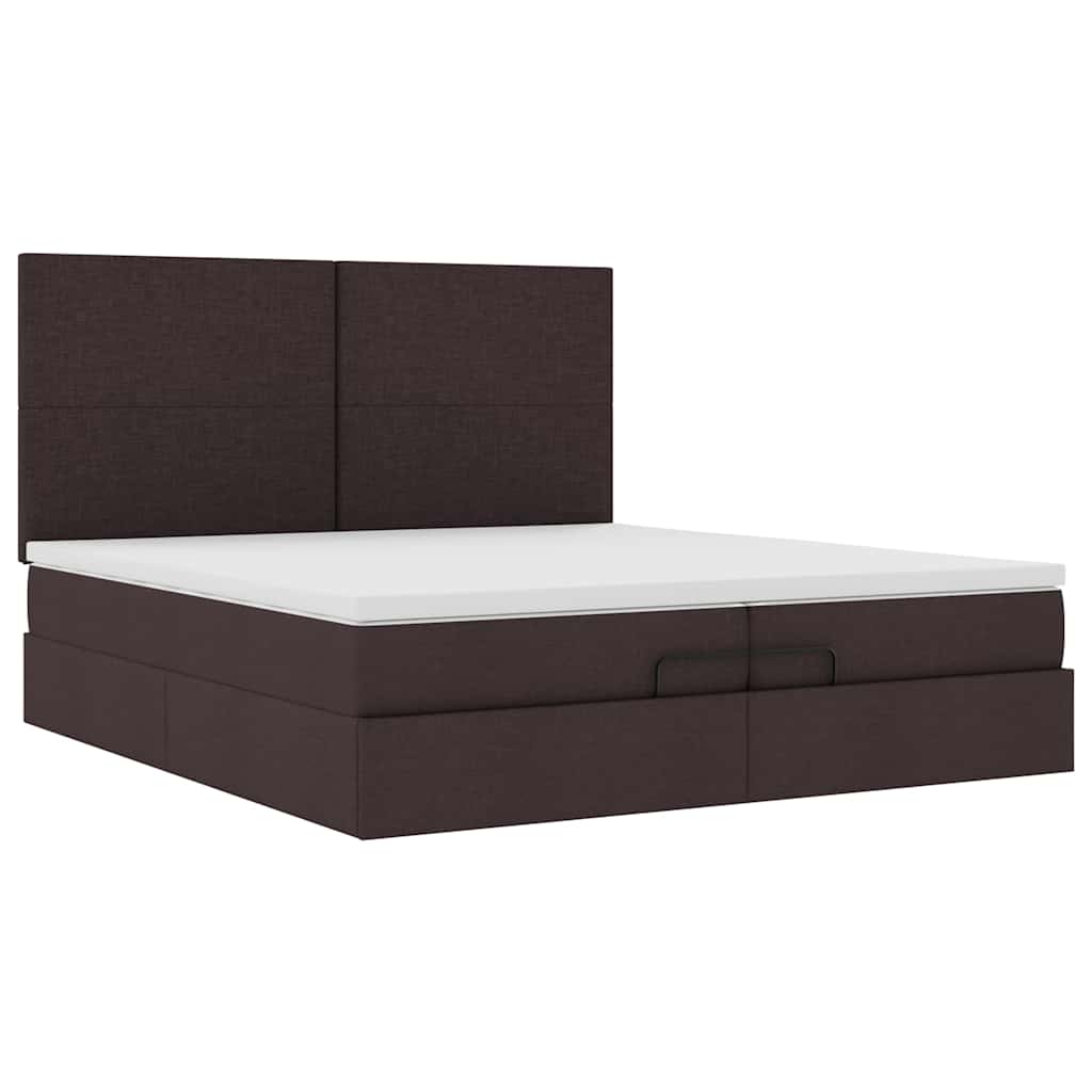 Cadre de lit ottoman avec matelas marron foncé 200x200 cm tissu - XIOS