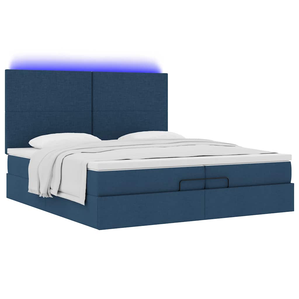Cadre de lit ottoman avec matelas bleu 200x200cm tissu - XIOS