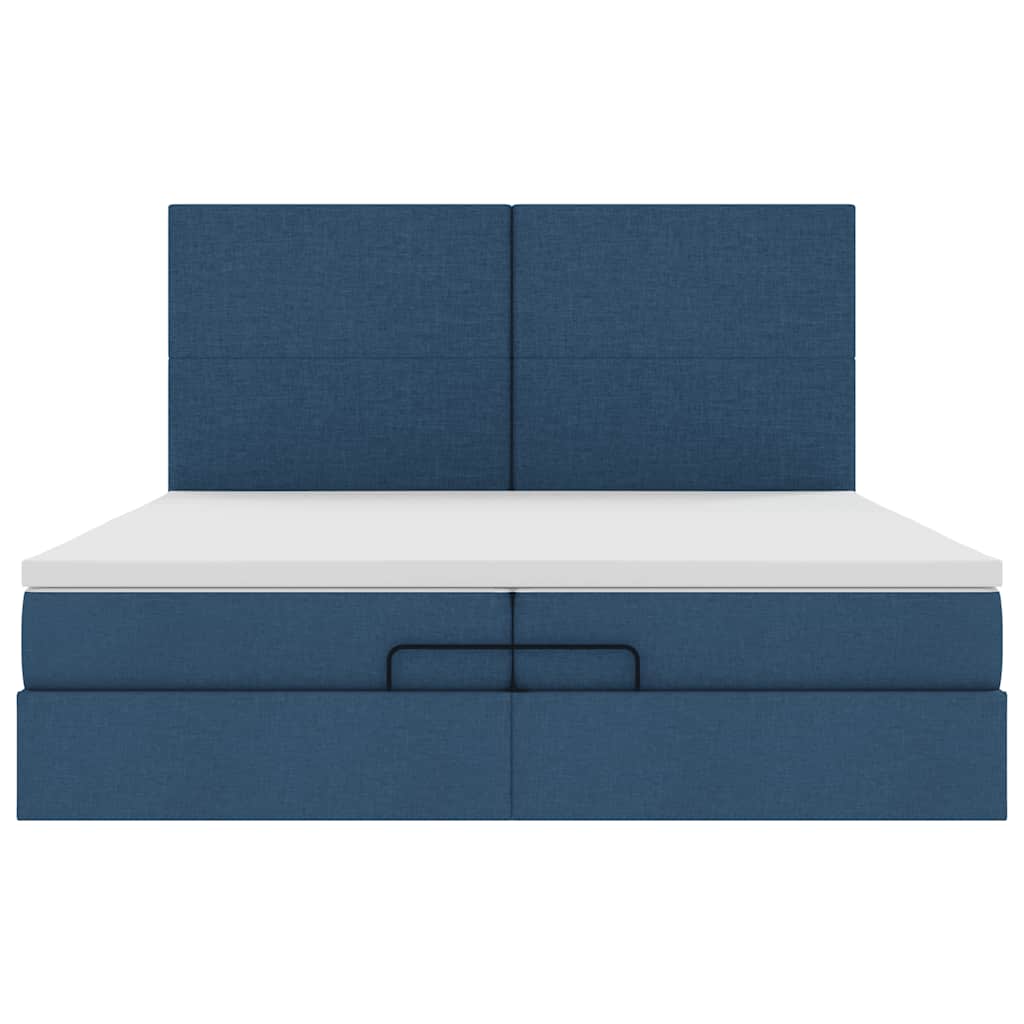 Cadre de lit ottoman avec matelas bleu 200x200cm tissu - XIOS
