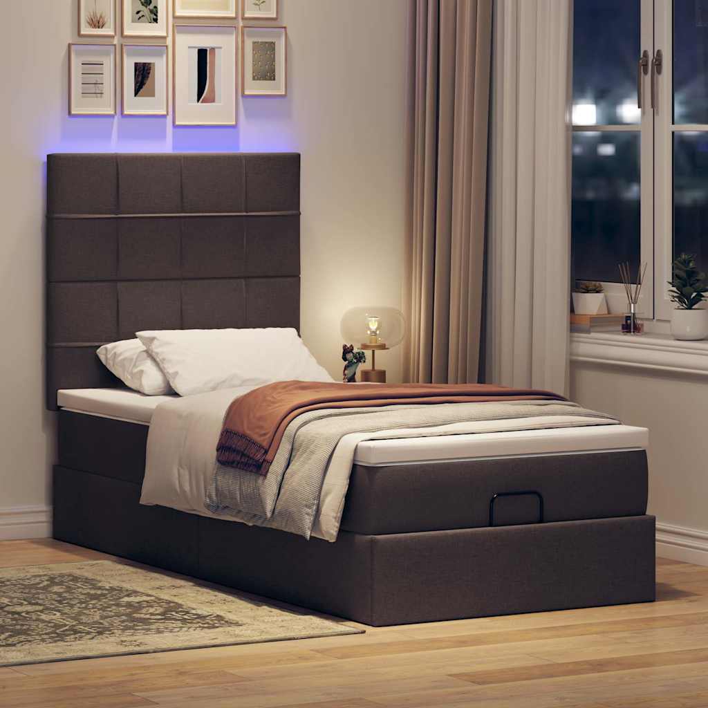 Cadre de lit ottoman avec matelas marron foncé 80x200 cm tissu - XIOS