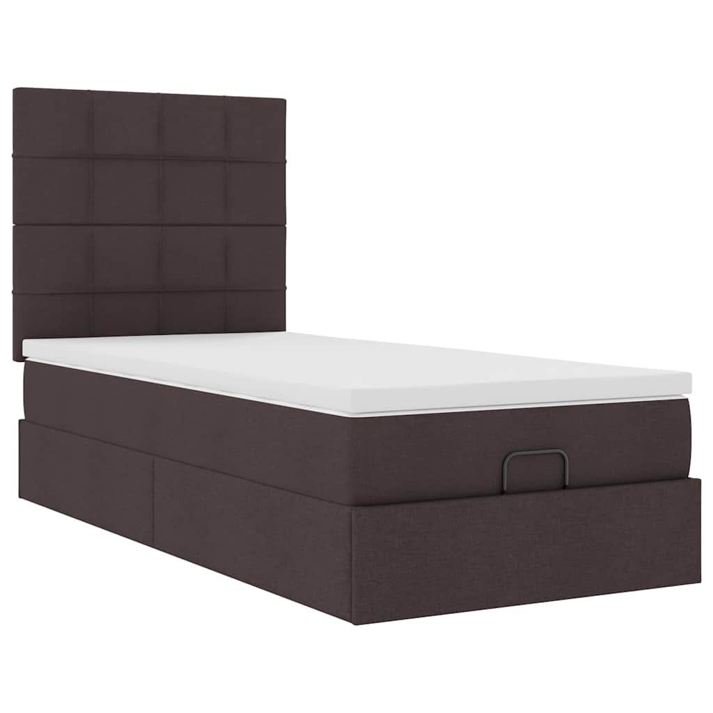Cadre de lit ottoman avec matelas marron foncé 80x200 cm tissu - XIOS