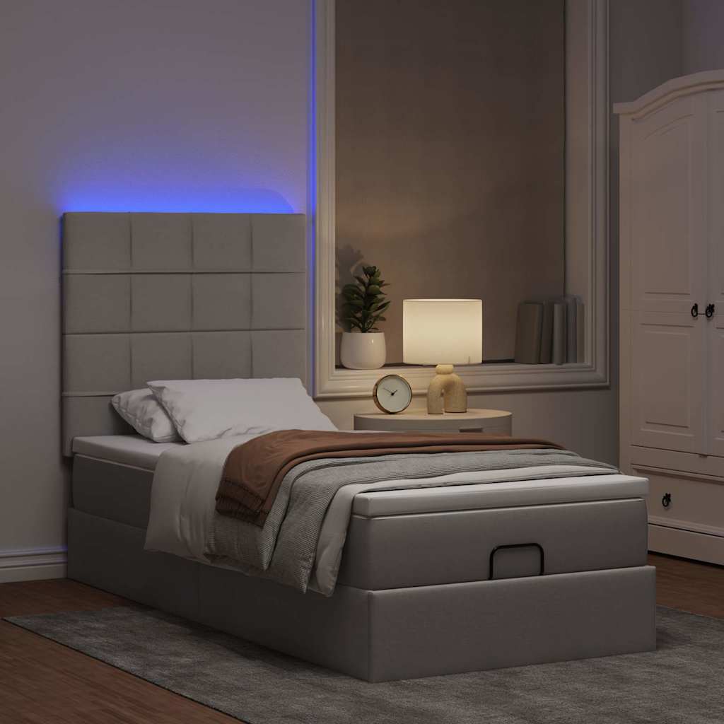 Cadre de lit ottoman avec matelas taupe 90x190 cm tissu - XIOS