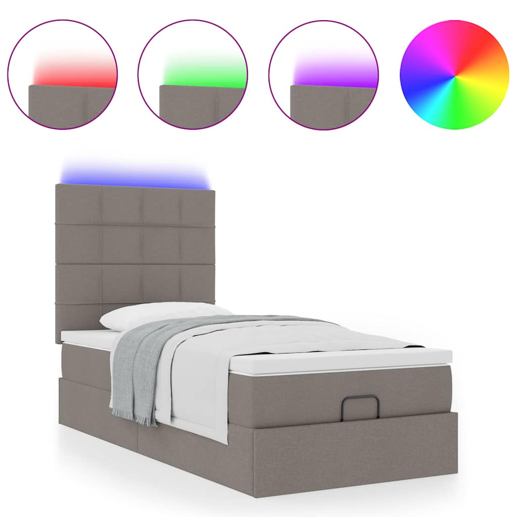 Cadre de lit ottoman avec matelas taupe 90x190 cm tissu - XIOS