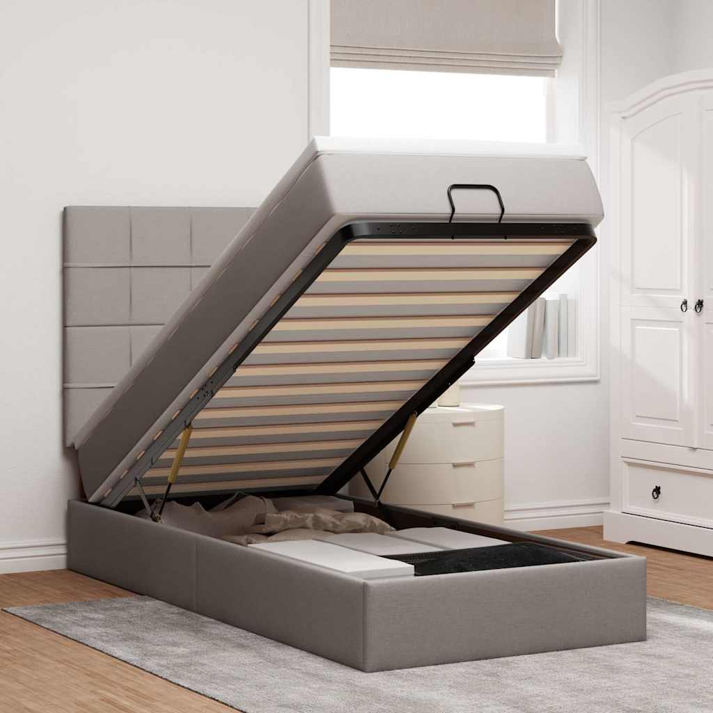 Cadre de lit ottoman avec matelas taupe 90x190 cm tissu - XIOS