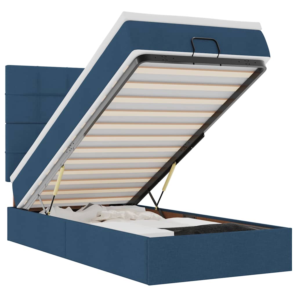 Cadre de lit ottoman avec matelas bleu 90x190 cm tissu - XIOS