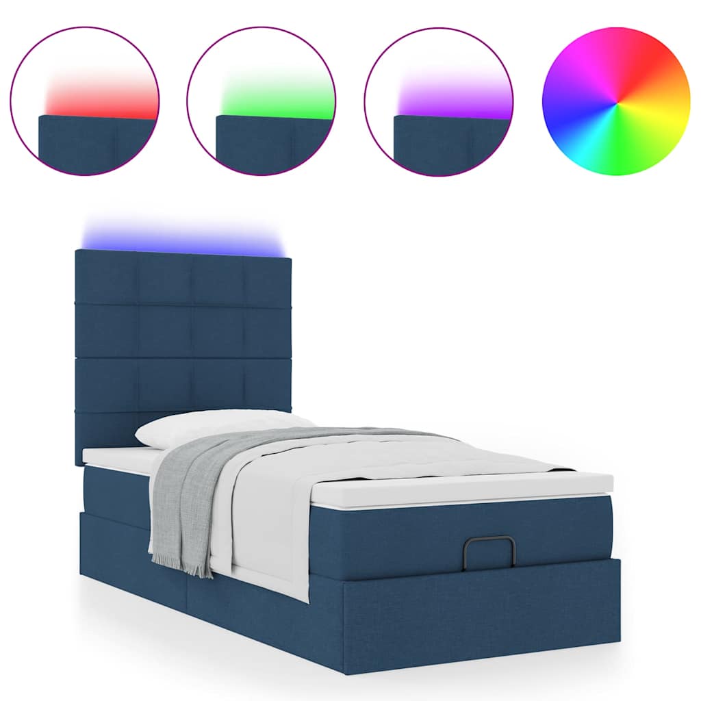 Cadre de lit ottoman avec matelas bleu 90x190 cm tissu - XIOS