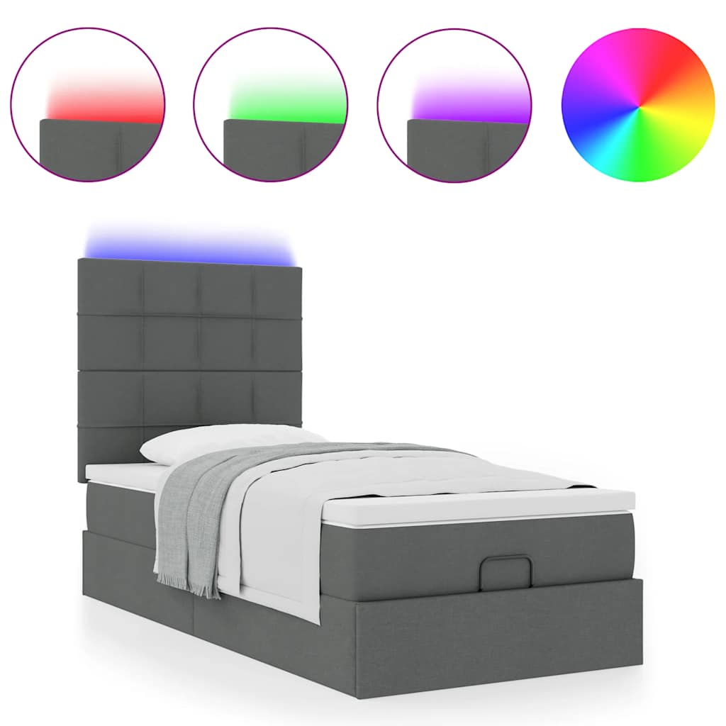 Lit ottoman avec matelas et LED gris foncé 90x200 cm tissu - XIOS