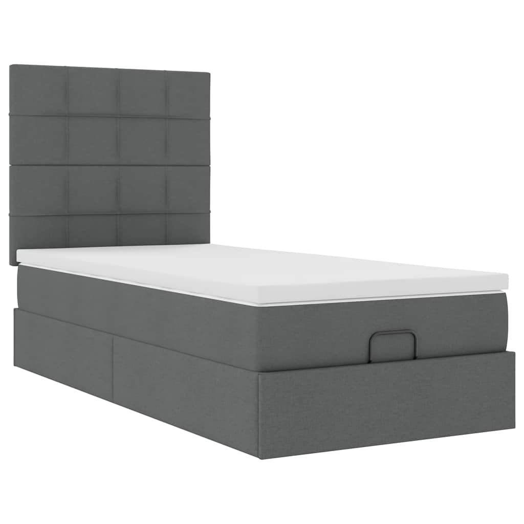 Lit ottoman avec matelas et LED gris foncé 90x200 cm tissu - XIOS