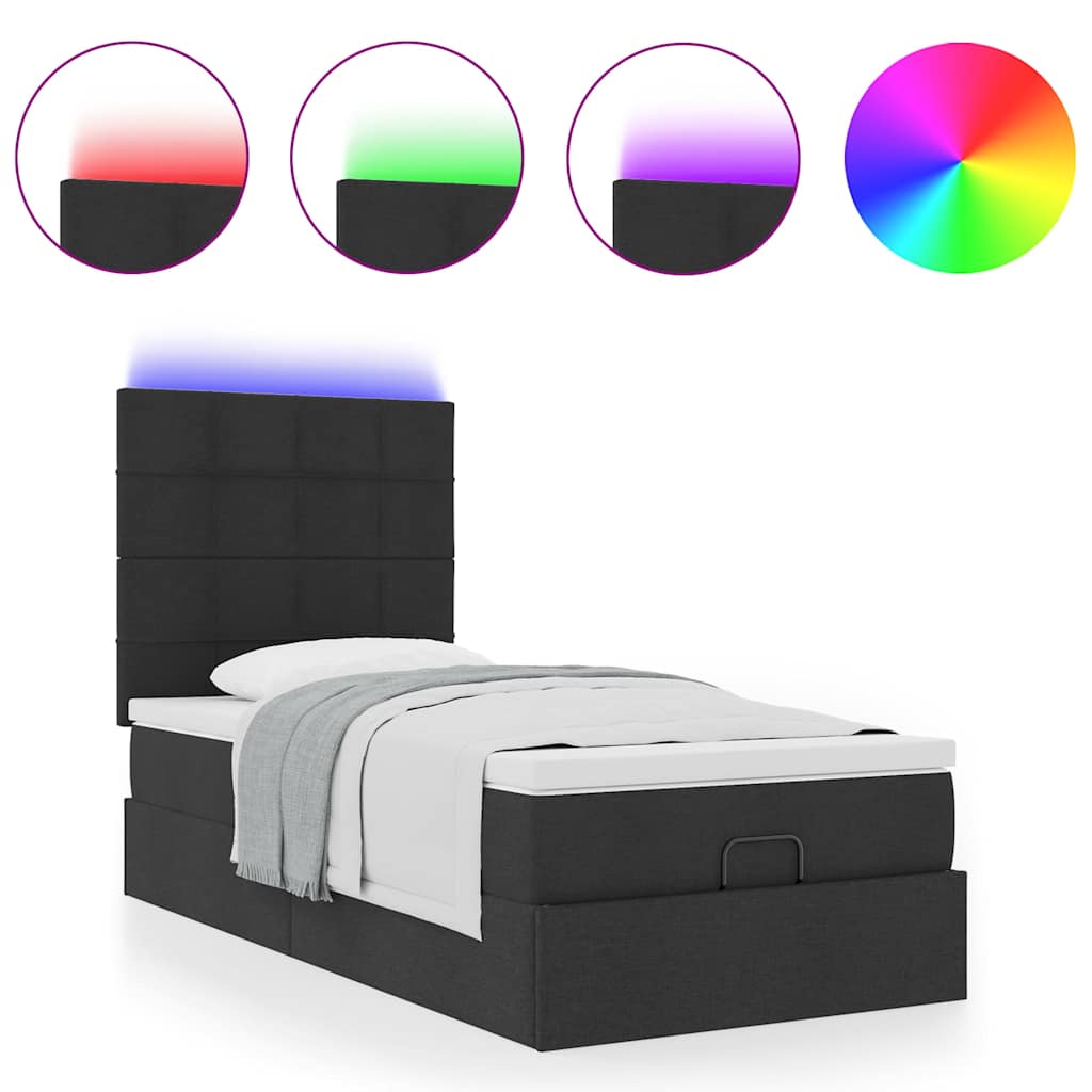 Cadre de lit ottoman avec matelas noir 90x200 cm tissu - XIOS